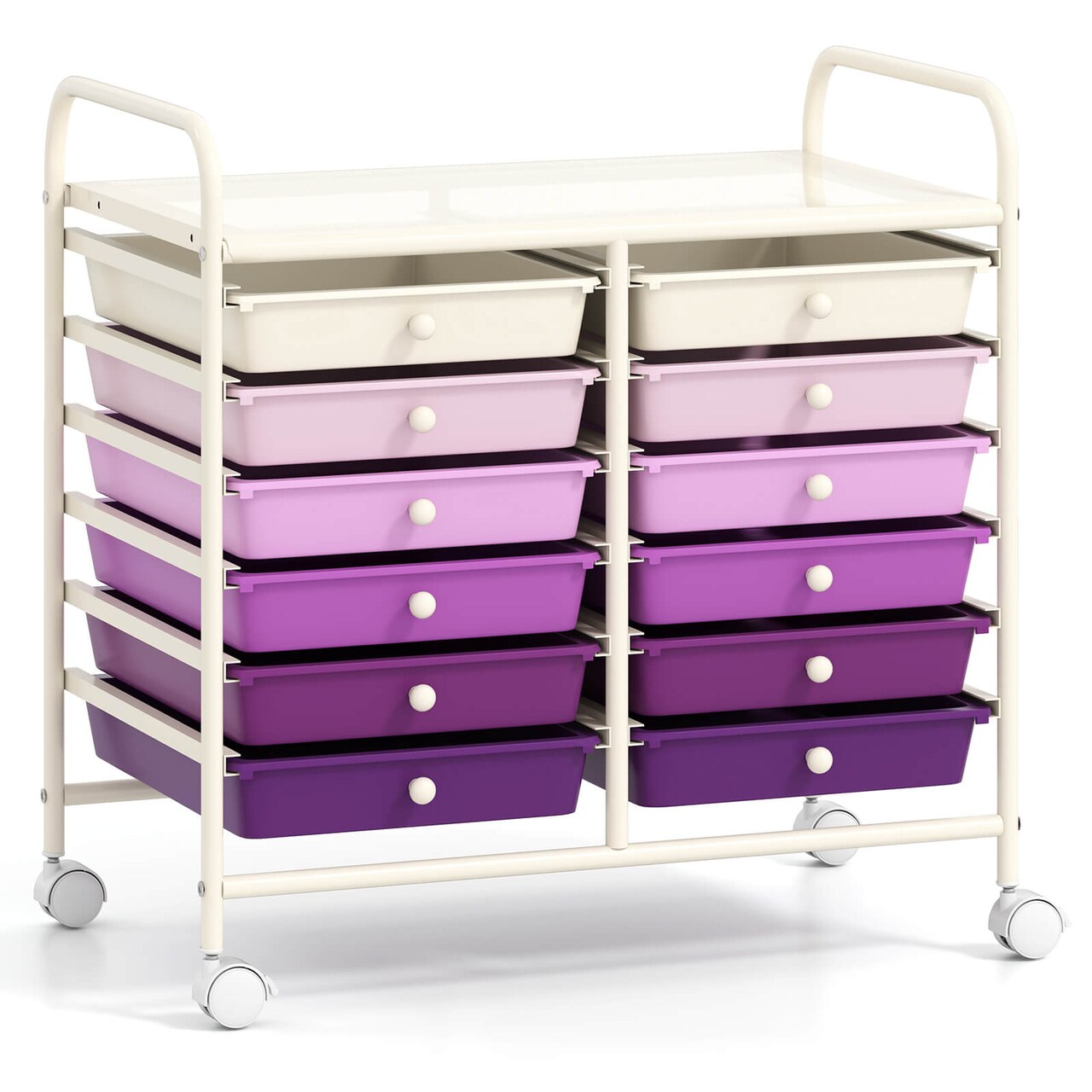 Costway 12 Drawers Rolling Cart Storage Scrapbook Paper Studio Organizer Bins Macaron/White/Light Pink/Purple/Pink/Clear/Gray/Rainbow/Multicolor/Hot Pink/Black